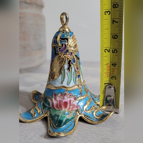 Vintage Brass and Enamel Floral Dragonfly Ornament Bell - Picture 6 of 6